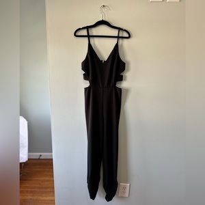 NWOT AQUA black jumpsuit with cutouts and ruched ankle length pants in size XS